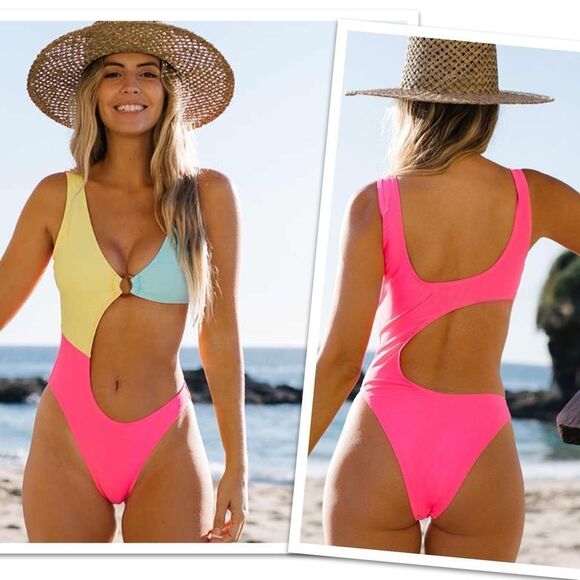 SHEIN Colorblock Ring Linked One Piece Swimsuit (8/10) - Picture 1 of 8
